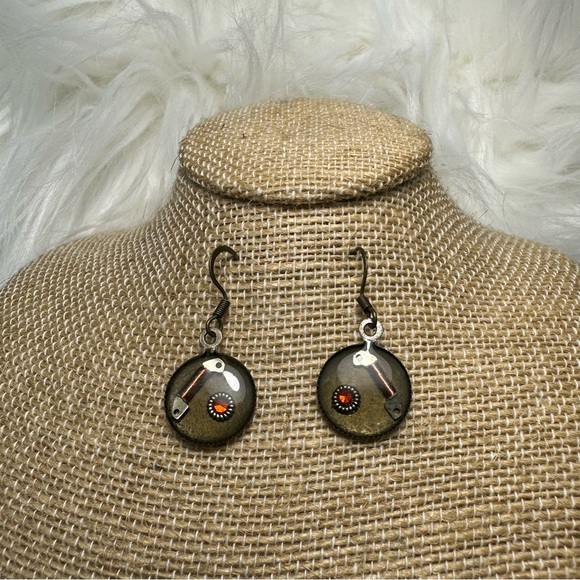 Up Scale Time Jewelry - UP SCALE TIME - Antiqued Gold Tone Genuine Watch Part Dangle Earrings